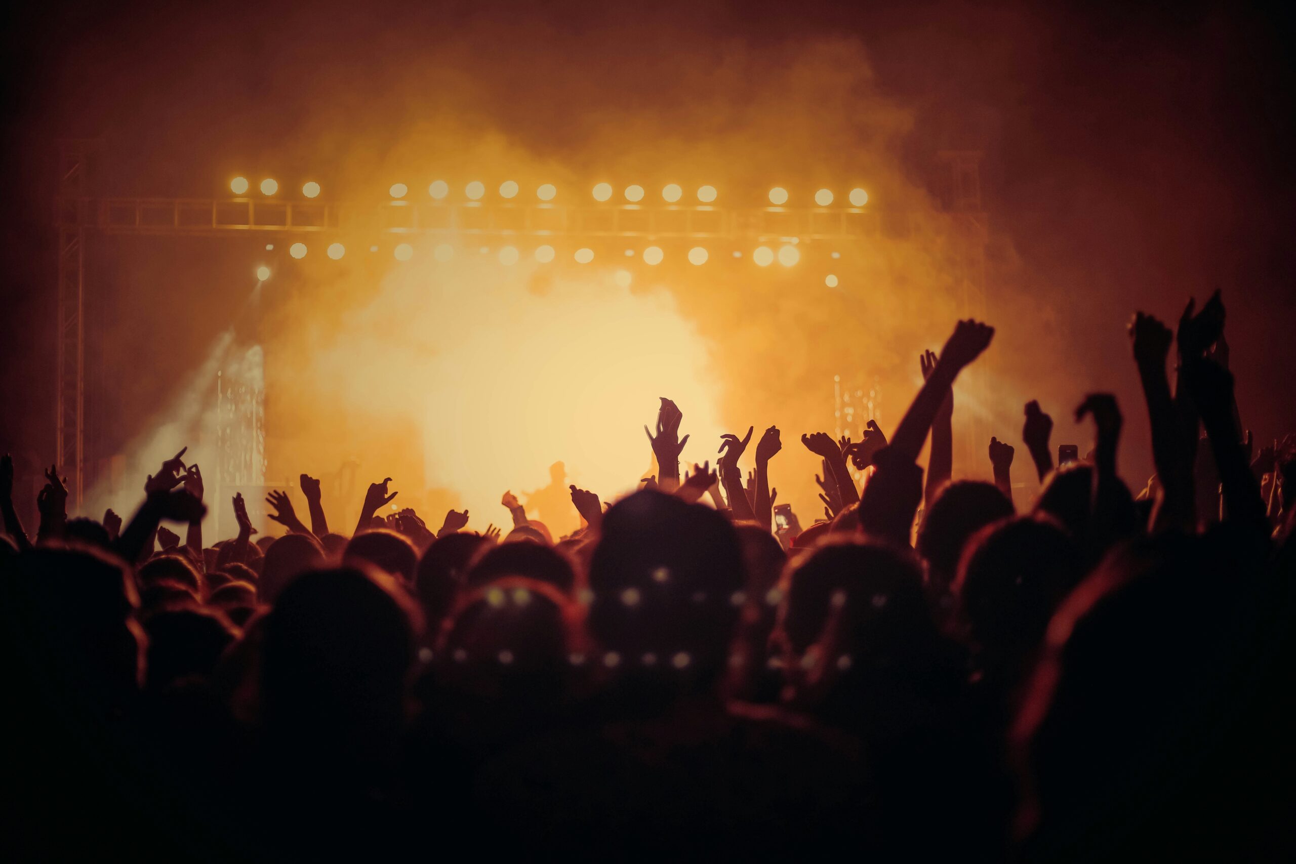 concert crowd with neon lights